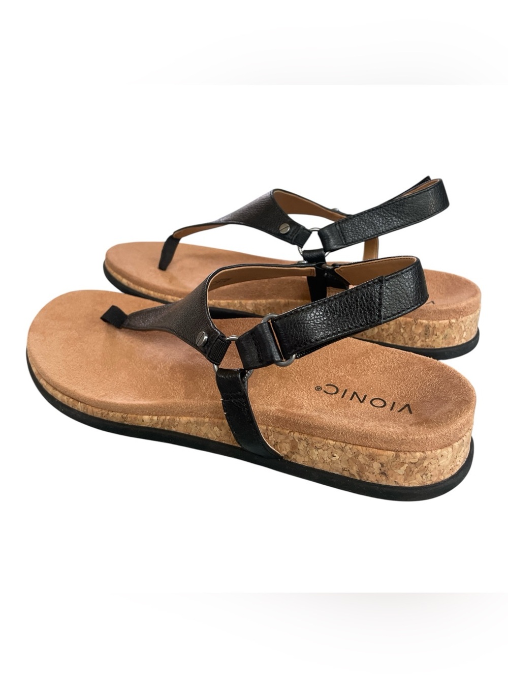 Vionic Kirra II Black Leather Comfort Thong Slingback Sandals Women's Size 12 - Picture 2 of 6